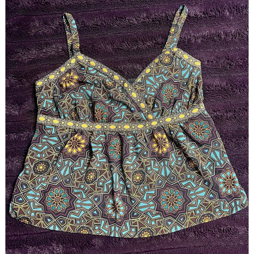 Y2K 2000s Boho Geometric Mosaic Print  Cami Top Plus Size 16